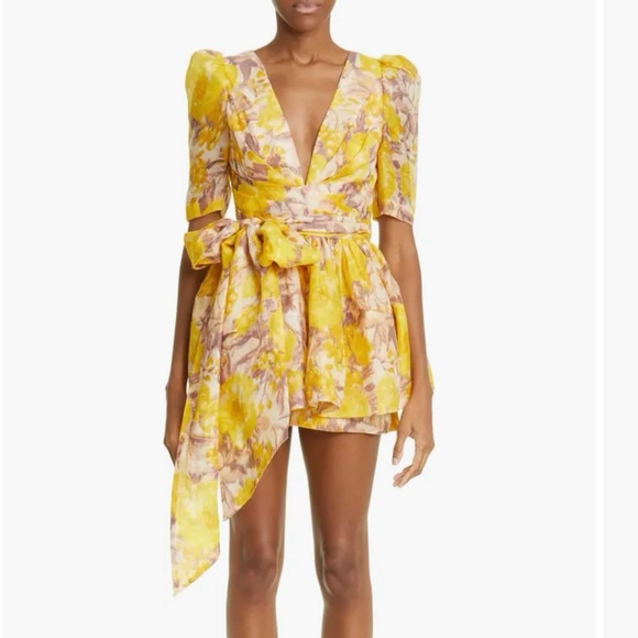 Zimmermann High Tide Ikat Linen & Silk Peplum Minidress